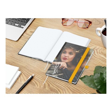 Notizbuch Match-Book Papier-Hardcover individuell bedruckt Gelb | DIN A5 | ohne Werbeanbringung | matt | Hochweiß/Punktraster