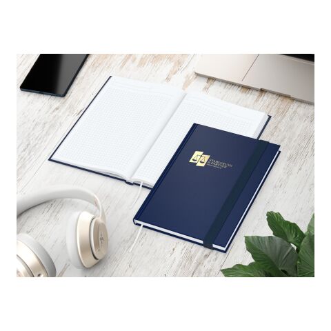 Notizbuch Visco-Book Buchleinen-Hardcover farbig A5 Dunkelblau | DIN A5 | ohne Werbeanbringung | Goldprägung inkl. | Hochweiß/Winkelkaro