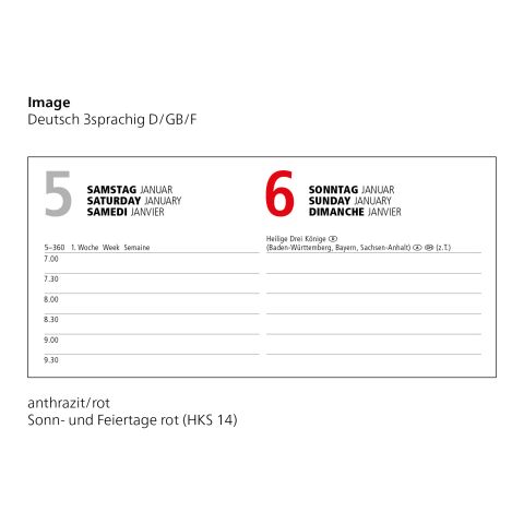 Tageskalender Image Mo.–Fr. je 1 Seite 352 Seiten Papier-Hardcover DIN A5 | ohne Werbeanbringung | glänzend