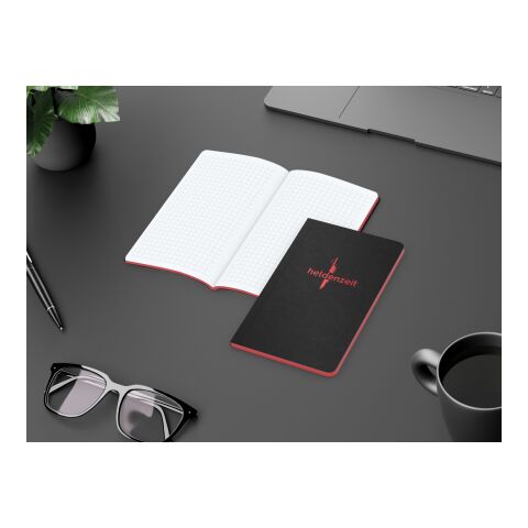 Notizbuch Tablet-Book Farbschnitt Naturkarton-Softcover schwarz Schwarz | 94 × 152 mm | ohne Werbeanbringung | rot/rot | 94 × 152 mm / Winkelkaro