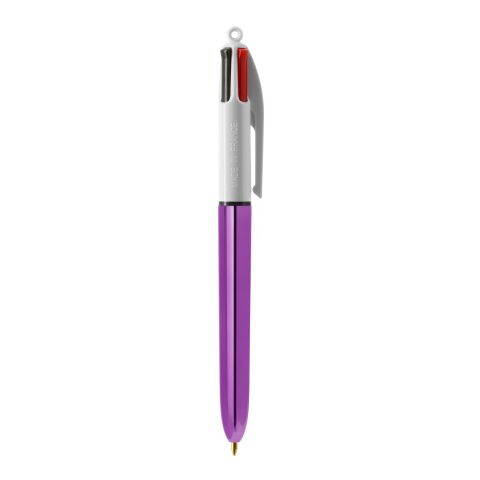 BIC® 4 Colours Shine Kugelschreiber Weiß-lilametallic | 1-farbiger Siebdruck | Upper Part-gegenüber vom Clip | 22.00 mm x 10.00 mm