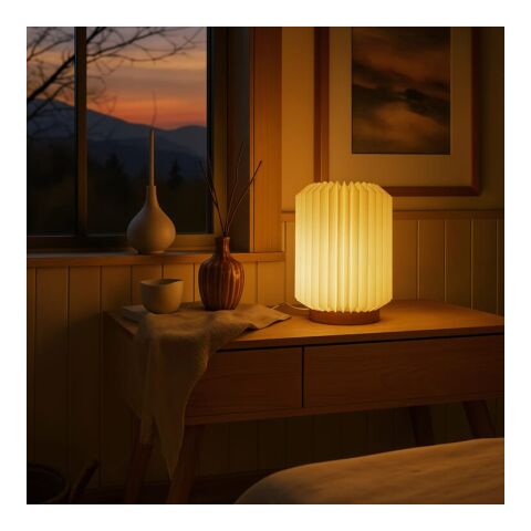 Coollux faltbare Papier LED-Lampe Aurora auf Holzsockel, 22cm Natur | ohne Werbeanbringung | Nicht verfügbar | Nicht verfügbar