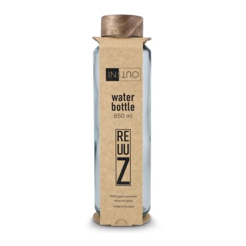 InSideOut Recycelte Glaswasserflasche ReuuZ mit Holzverschluss 650 ml Transparent