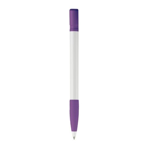 Kugelschreiber Nash Hardcolour mit Gummigriff Weiss-Transparent Violett | 1-farbiger Siebdruck | 90° vom Clip | 33 mm x 25 mm | Nicht verfügbar