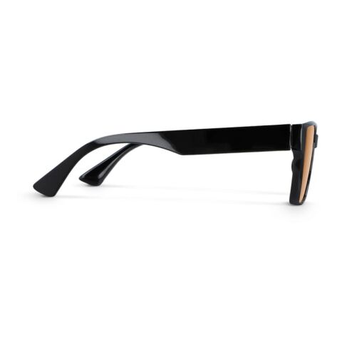 Mila Sonnenbrille UV400 Schwarz-Orange | 1-farbiger Tampondruck | 1 cm vom rechten Scharnier | 50 mm x 8 mm
