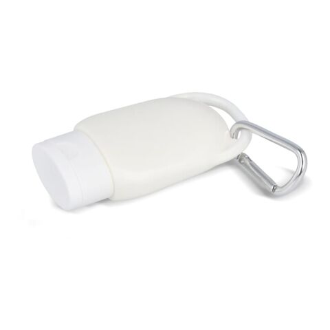 Sonnenschutzlotion mit Karabiner SPF30 aus recyceltem Material Weiss | ohne Werbeanbringung | Nicht verfügbar | Nicht verfügbar