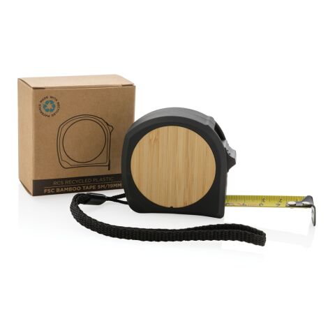 5m/19mm Maßband aus RCS recycelt. Kunststoff &amp; Bambus schwarz | ohne Werbeanbringung | Nicht verfügbar | Nicht verfügbar