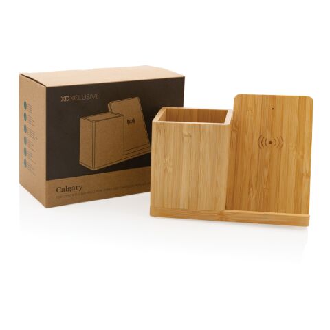 Calgary kabelloses 10W-Ladegerät aus Bambus braun | ohne Werbeanbringung | Nicht verfügbar | Nicht verfügbar