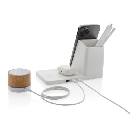 Ontario 15W 3-in-1 Charger aus RCS rec. Kunststoff &amp; Bambus weiß | ohne Werbeanbringung | Nicht verfügbar | Nicht verfügbar