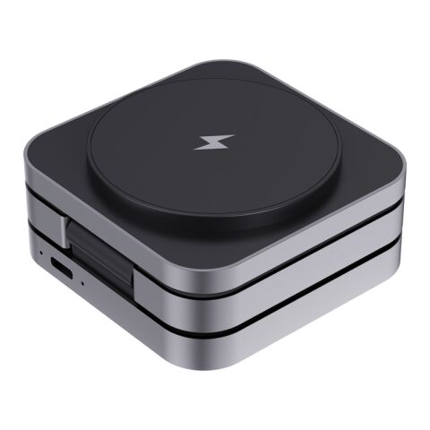 Terra faltbares 3-in-1 15W Charger aus RCS rec. Aluminium grau | ohne Werbeanbringung | Nicht verfügbar | Nicht verfügbar