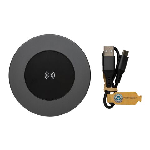 Terra 10W Wireless Charger aus RCS recyceltem Aluminium grau | ohne Werbeanbringung | Nicht verfügbar | Nicht verfügbar