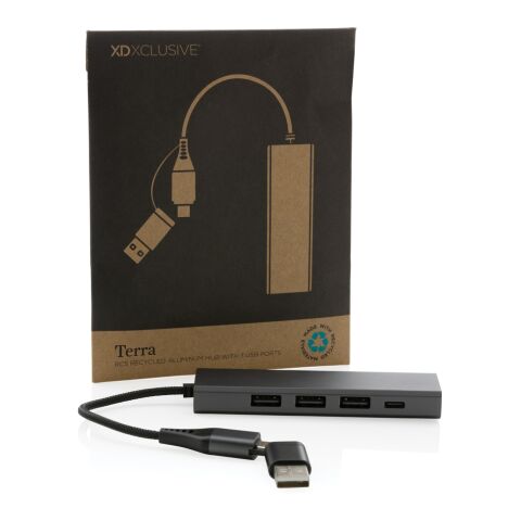 Terra Hub aus RCS recyceltem Aluminium mit 3 USB-Anschlüssen grau | ohne Werbeanbringung | Nicht verfügbar | Nicht verfügbar
