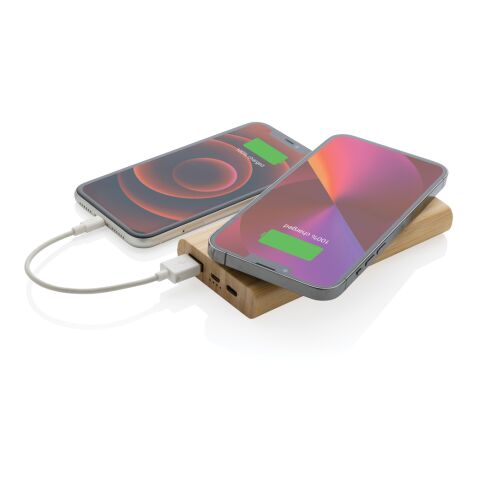 FSC® zertifizierte 8.000mAh Bambus-Wireless-Powerbank braun | ohne Werbeanbringung | Nicht verfügbar | Nicht verfügbar