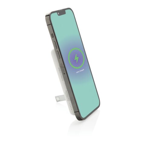 Zen 5000mAh 5W magnetische Bambus-Powerbank aus RCS rPlastik weiß | ohne Werbeanbringung | Nicht verfügbar | Nicht verfügbar