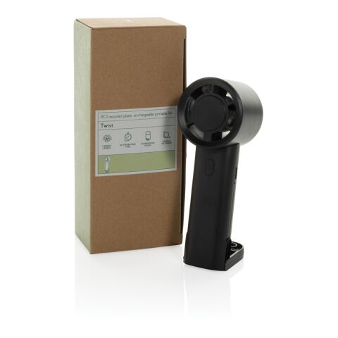 Twist wiederaufladbarer tragbarer Ventilator aus RCS rABS schwarz | ohne Werbeanbringung | Nicht verfügbar | Nicht verfügbar