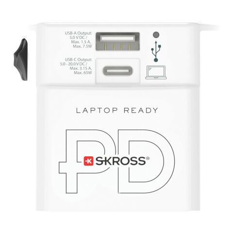 SKROSS World Travel Adapter MUV 65W PD mit USB-C-Kabel weiß | ohne Werbeanbringung | Nicht verfügbar | Nicht verfügbar