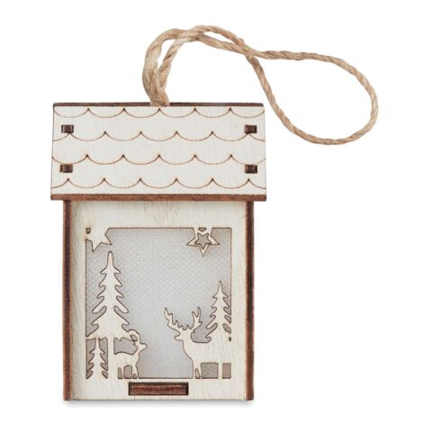 Anhänger Haus mit Licht holzfarben | ohne Werbeanbringung | Nicht verfügbar | Nicht verfügbar