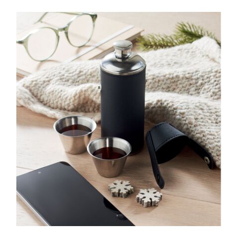 Flasche mit Schnapsbechern schwarz | ohne Werbeanbringung | Nicht verfügbar | Nicht verfügbar