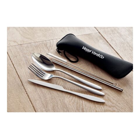 Besteck-Set Edelstahl in Neopren-Beutel schwarz | ohne Werbeanbringung | Nicht verfügbar | Nicht verfügbar | Nicht verfügbar