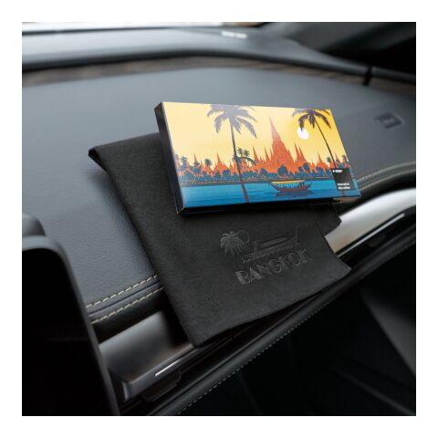 Microfaser-Prägetuch in Faltschachtel, All-Inclusive-Paket schwarz | ohne Werbeanbringung