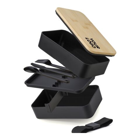 Doppellagige PP-Lunchbox Maxton Schwarz | ohne Werbeanbringung | Nicht verfügbar | Nicht verfügbar