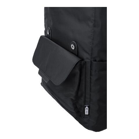 RPET (290T) Polyester Twill Rucksack mit Lasche Marlowe Schwarz | ohne Werbeanbringung | Nicht verfügbar | Nicht verfügbar