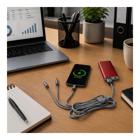 3-in-1 Ladekabel 'Belfast' aus Aluminium und Nylon Schwarz