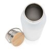 Moderne Stainless-Steel Flasche mit Bambusdeckel weiß | ohne Werbeanbringung | Nicht verfügbar | Nicht verfügbar