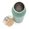 Moderne Stainless-Steel Flasche mit Bambusdeckel grün | ohne Werbeanbringung | Nicht verfügbar | Nicht verfügbar