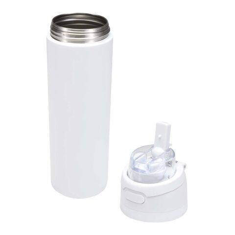Theron 800 ml RCS Trinkflasche aus recyceltem, einwandigem Edelstahl mit Multifunktionsdeckel und Klappstrohhalm weiß