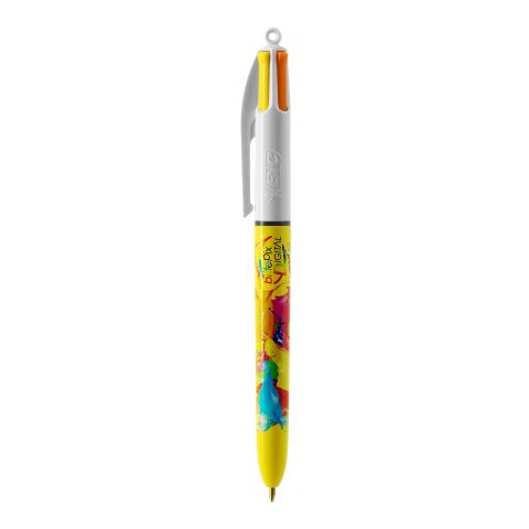 BIC® 4 Colours Sun Weiß-gelb | 1-farbiger Siebdruck | Schaft-Clipverlängerung | 30.00 mm x 43.00 mm