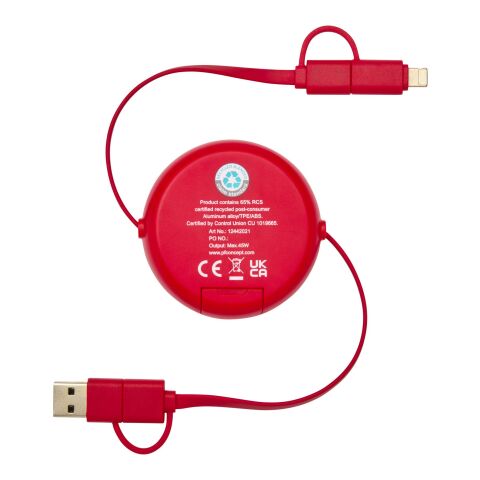 Alasia 100 cm 5-in-1 Kabel aus recyceltem Kunststoff und Aluminium, einziehbar, für Datenübertragung und mit 45W Schnellladung rot
