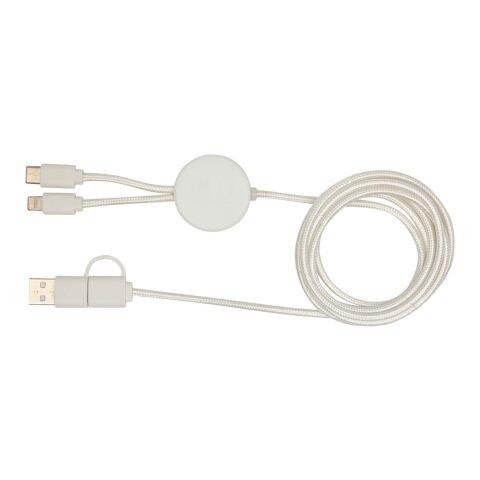 Chechia 150 cm 5-in-1 Kabel aus recyceltem Kunststoff für Datenübertragung und 27W Schnellladung mit Bambusdetails Standard | weiß | ohne Werbeanbringung | Nicht verfügbar | Nicht verfügbar