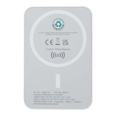 Acrab 15 W 5.000 mAh magnetische kabellose Powerbank mit 20 W PD aus recyceltem Kunststoff Standard | transparent weiss | ohne Werbeanbringung | Nicht verfügbar | Nicht verfügbar