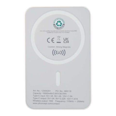 Acrab 15 W 10.000 mAh magnetische kabellose Powerbank mit 20 W PD aus recyceltem Kunststoff Standard | weiss | ohne Werbeanbringung | Nicht verfügbar | Nicht verfügbar
