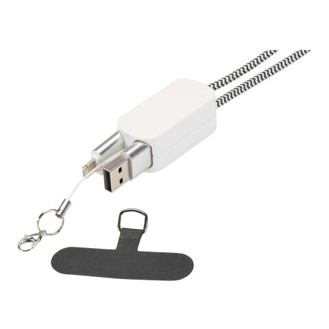 Anser Smartphone Lanyard aus recyceltem Kunststoff mit 27 W 5-in-1 integriertem Kabel Standard | weiss | ohne Werbeanbringung | Nicht verfügbar | Nicht verfügbar