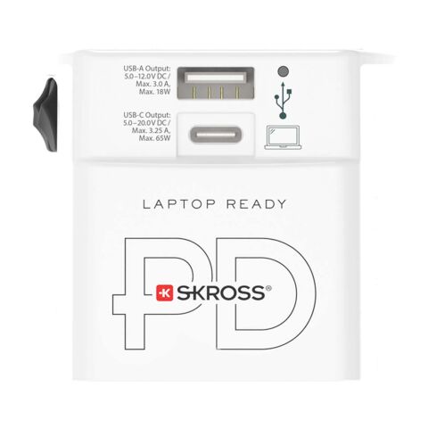SKROSS® MUV AC65PD Reiseadapter mit USB-C Kabel  weiß