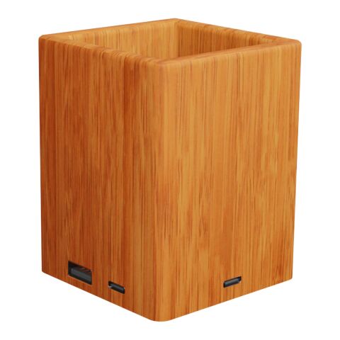 SCX.design O12 Stifthalter aus Holz mit doppeltem USB-Ausgang und Leuchtlogo holz | ohne Werbeanbringung | Nicht verfügbar | Nicht verfügbar