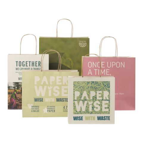 Papiertüte 150 g/m² aus landwirtschaftlichen Reststoffen mit gedrehten Griffen – klein offwhite | ohne Werbeanbringung | Nicht verfügbar | Nicht verfügbar
