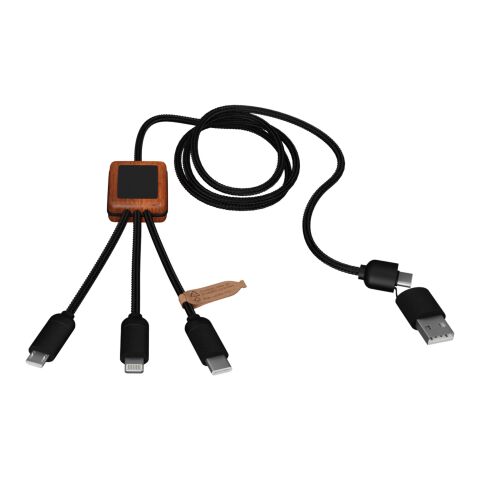 SCX.design C38 5-in-1 Ladekabel aus rPET in quadratischem Bambusgehäuse mit Leuchtlogo Standard | blau-holz | ohne Werbeanbringung | Nicht verfügbar | Nicht verfügbar