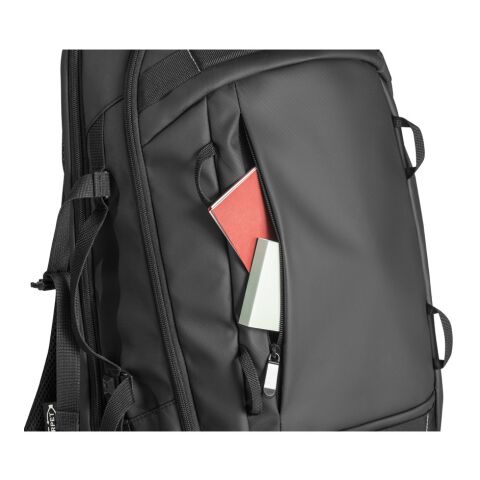 KAMPALA. Laptop-Rucksack aus 900D hochdichtem recyceltem Polyester mit wasserdichter Beschichtung und 210D Futter aus recyceltem Polyester 17&#039;3&quot; Schwarz | ohne Werbeanbringung