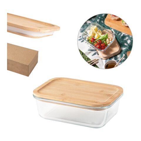 PORTOBELLO. Lunchbox. Hermetische Dose aus Borosilikatglas und Bambusdeckel 1000 mL Beige | ohne Werbeanbringung