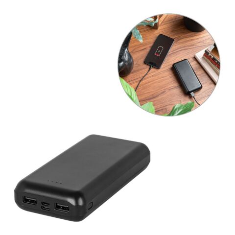 LEAKEY 20. Powerbank 20&#039;000 mAh aus recyceltem ABS (100% rABS) Schwarz | ohne Werbeanbringung