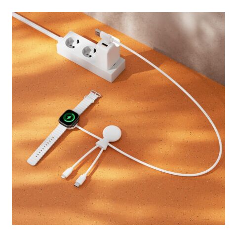 Xoopar Mr. Bio Long Multi-Kabel für Apple/Samsung Watch 1 Meter  Weiss | 1-farbiger Tampondruck | Seite 1 | Ø 23 mm