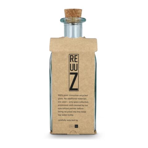 InSideOut Square Recycelte Glaswasserflasche ReuuZ mit Korkverschluss 1 l Transparent | Digitaldruck | Seite 1 | 50 mm x 110 mm
