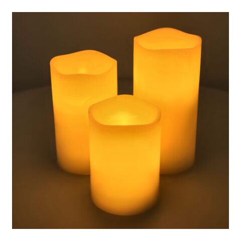 Koselys 3-teiliges LED-Kerzen-Set (batteriebetrieben) Creme | Digitaldruck | Kerze 3 | 25 mm x 140 mm