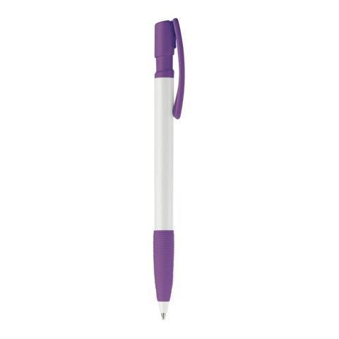 Kugelschreiber Nash Hardcolour mit Gummigriff Weiss-Transparent Violett | 1-farbiger Siebdruck | 90° vom Clip | 33 mm x 25 mm | Nicht verfügbar