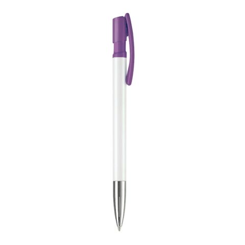 Kugelschreiber Nash Hardcolour mit Metallspitze Weiss-Transparent Violett | 1-farbiger Tampondruck | 90° vom Clip | 42 mm x 8 mm | Nicht verfügbar