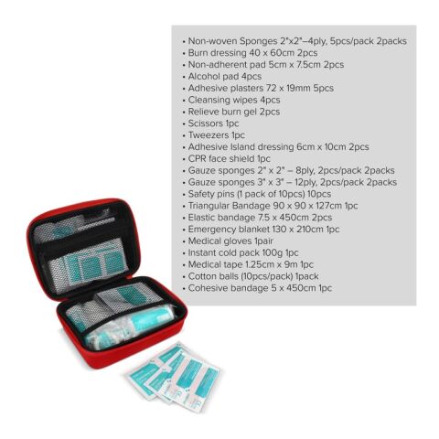 Erste-Hilfe-Set 40-teilig Andes Rot Weiß | Digitaldruck | Oberseite | 55 mm x 40 mm