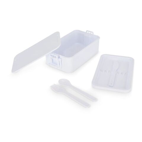 Doppelte Lunchbox mit Besteck Weiss